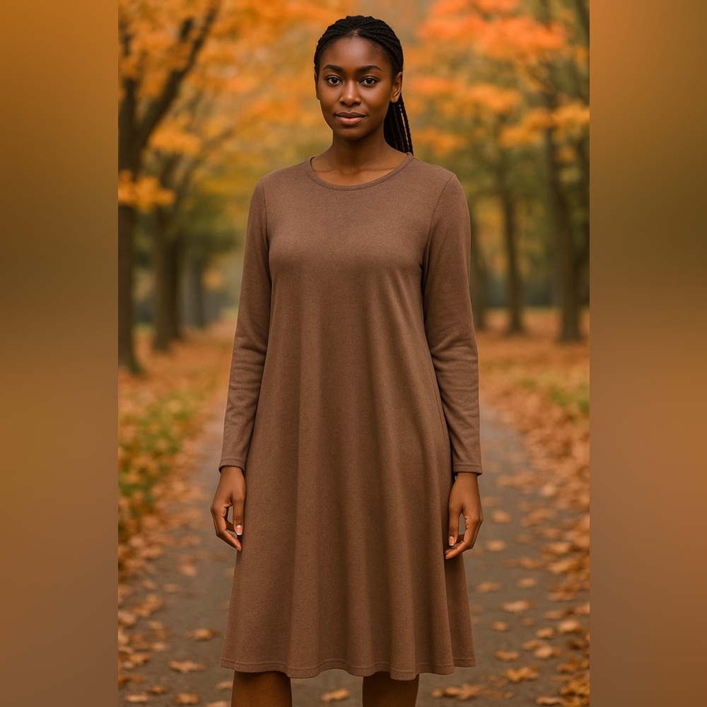 NWT Old Navy Tan Brown Long Sleeve Women’s Jersey Soft Knit Stretchy Dress Large